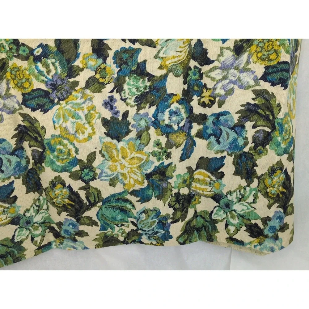 5th Avenue Designs Floral Linen 3 Yds Vintage Fabric VAT Green Blue Gold